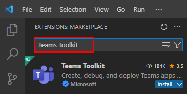 Captura de ecrã a mostrar o Toolkit do Teams listado no resultado da pesquisa.